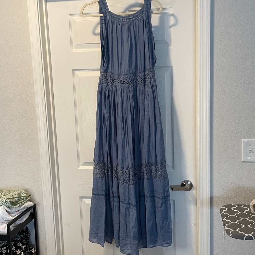 Free People Dusty Blue Sleeveless Maxi Dress Laced Embroidered Size Small - Picture 7 of 11